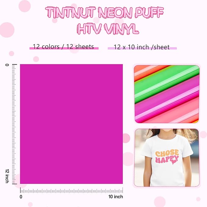 Tintnut Neon Puff HTV Vinyl, easy cut & weed, stretch washable, works