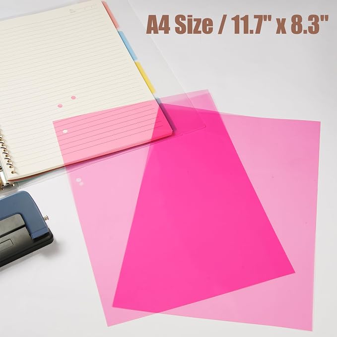 10-Pack A4 Colored PVC Flexible Plastic Sheets, 0.3mm Pink Transparent Film