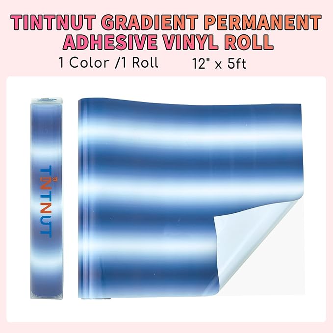 Tintnut Ombre Permanent Vinyl Roll 12in x 5ft Blue White Adhesive Vinyl |