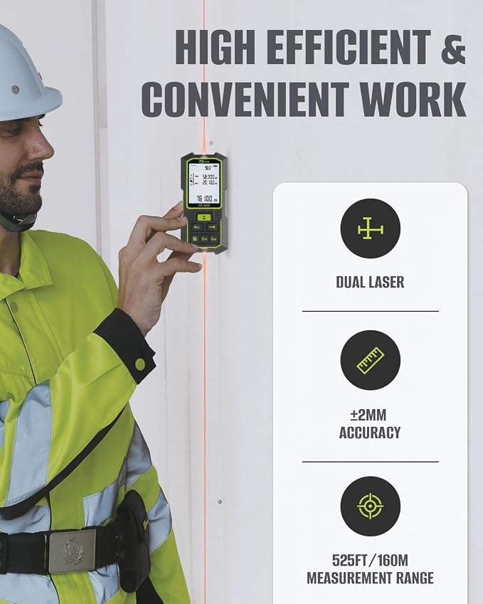 Inkerma Dual Laser Measurement Tool, 525Ft/160M Bilateral Laser Distance Meter