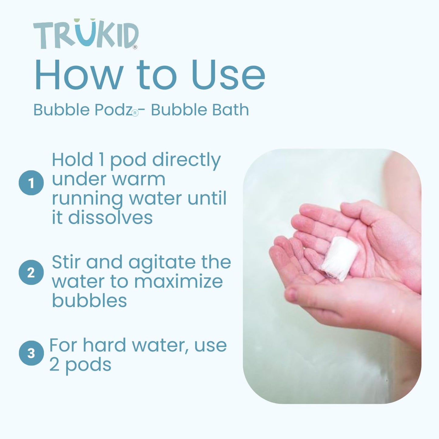 TruKid Bubble Podz Bubble Bath for Kids, Toddlers, & Babies, Tear Free Gentle & Refreshing Bath Bomb for Sensitive Skin with Natural Moisturizers, Non-Toxic, pH Balanced, Bubble Gum Scent (60 Podz)