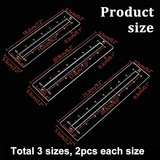 PH PandaHall 6pcs 3 Sizes Zipper Making Template Set, Acrylic Zip Pocket