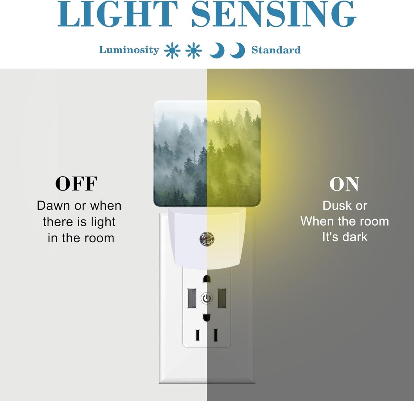Night Light Plug into Wall Misty Fir Forest Night Light with Dusk to Dawn Sensor Night Light for Kid Girls Boys Women Men Room Decor, Hallway, Kitchen, Bathroom, Nursery, Stairs