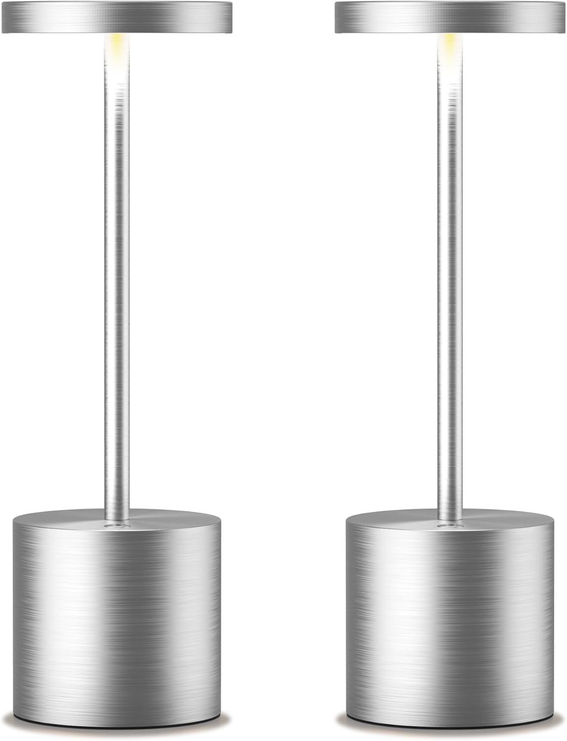 Cordless Table Lamps Rechargeable - Outdoor Portable LED Table Light 5000mAh Battery Operated Lamp 3 Color Stepless Dimming with Memory Function for Restaurant Dining Patio 2Pack Silver