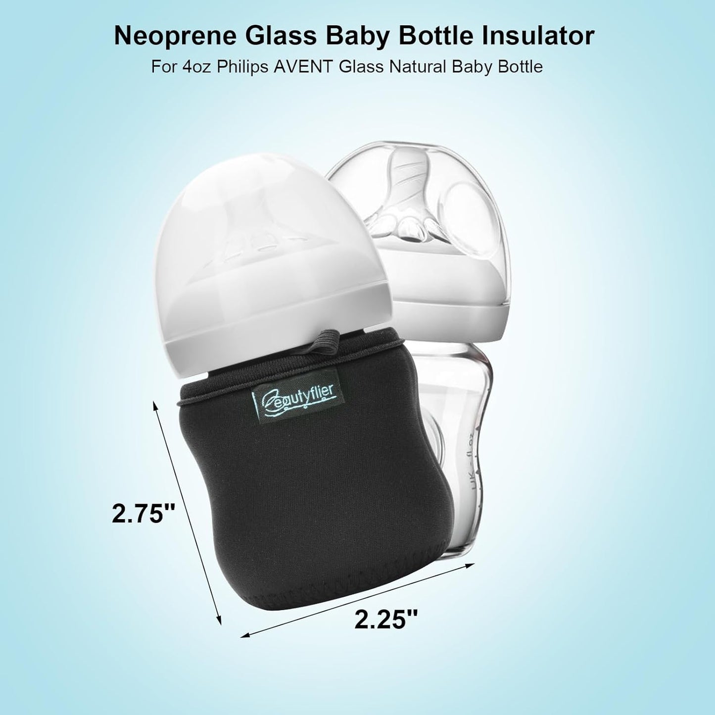 Beautyflier 4oz Glass Baby Bottle Sleeve Covers, Reusable Insulator, Heat/Cold Retention Neoprene Holder for Philips Avent (Black, 2PCS)