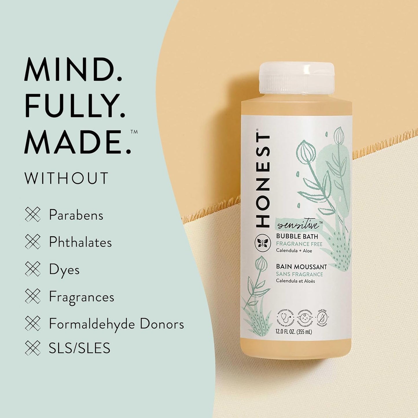The Honest Company Foaming Bubble Bath | Gentle for Baby | Naturally Derived, Tear-free, Hypoallergenic | Fragrance Free Sensitive, 12 fl oz