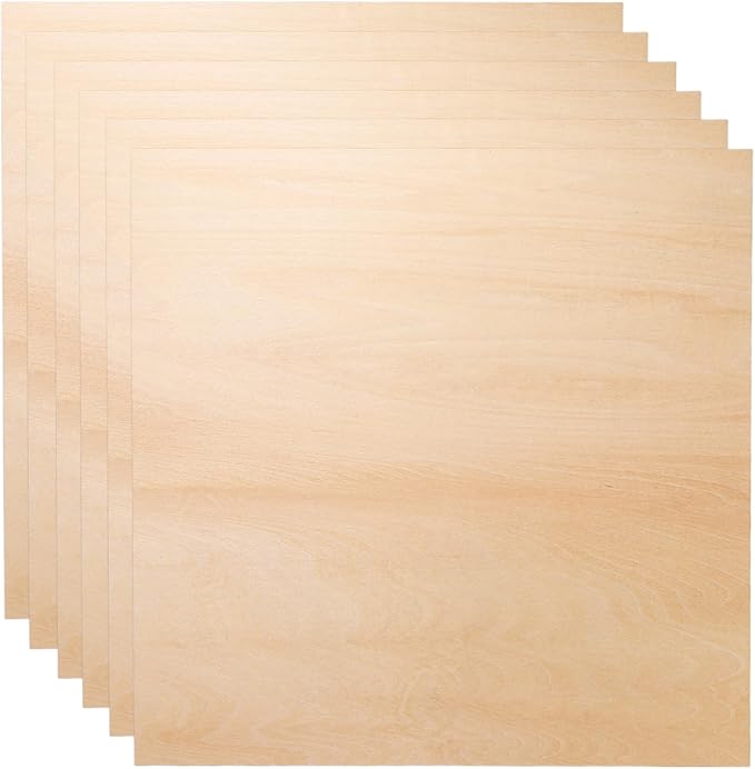HARFINGTON 6pcs 2mm Basswood Plywood Sheets 12" x 12" x 3/32" Thin Unfinished