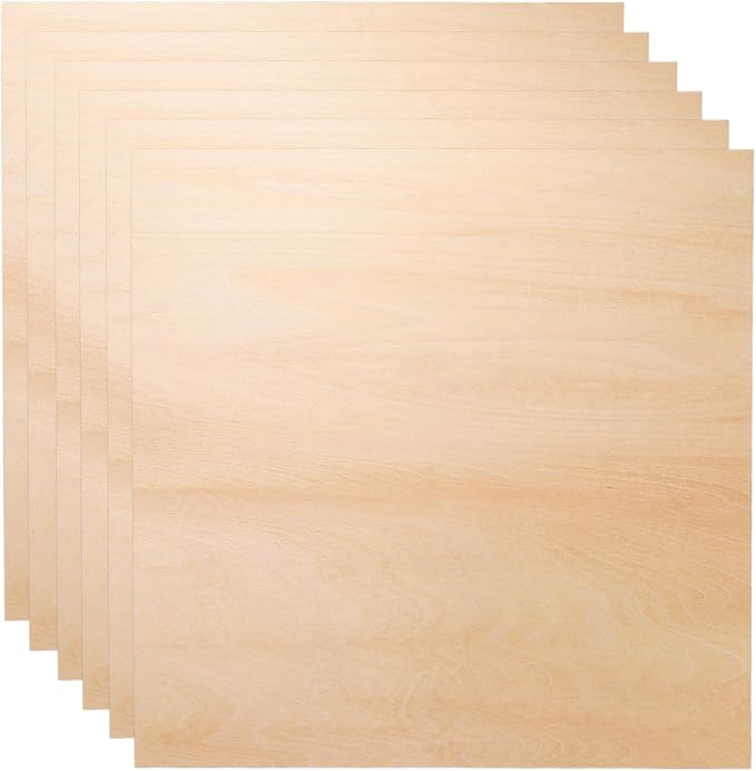 HARFINGTON 6pcs 3mm Basswood Plywood Sheets 16" x 16" x 1/8" Thin Unfinished