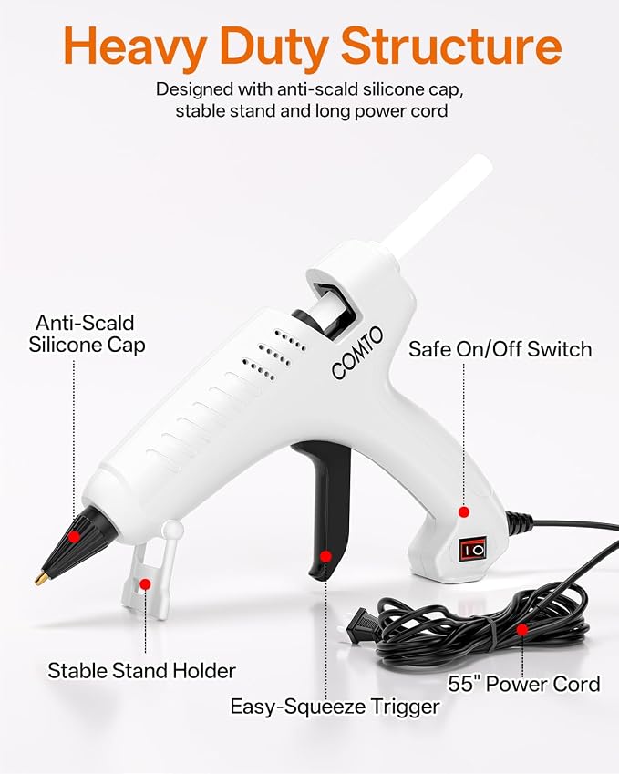 Full Size Hot Glue Gun with 10 Glue Sticks | 80W High-Power Fast Heating