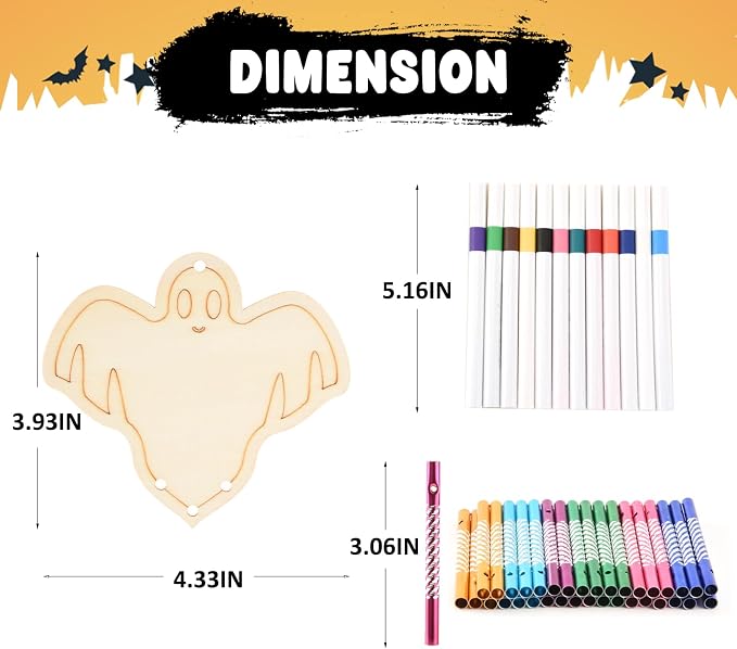 Wooden Ghosts Wind Chime Ornaments Painting Craft, 6 Style Cutouts