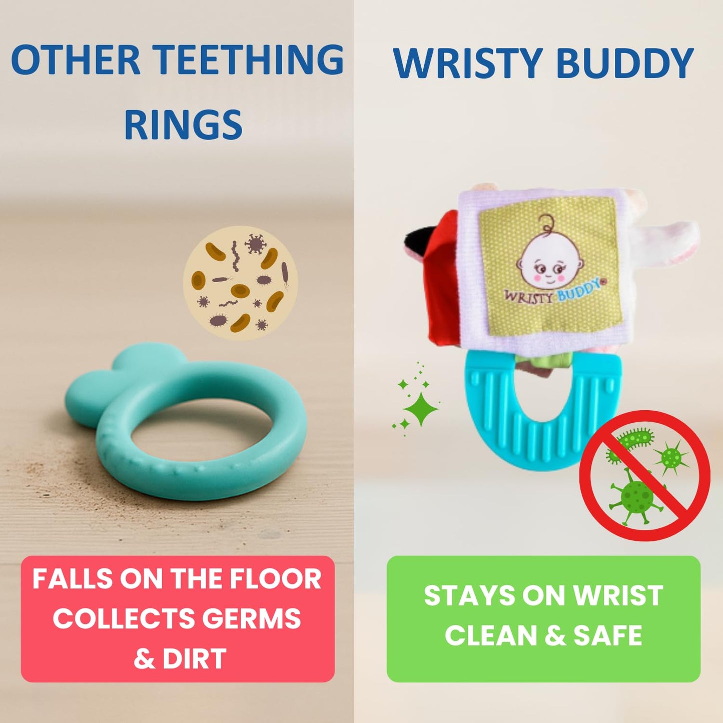 Wristy Buddy Teething Ring for Babies 0-6 8 10 12 Months | Cute Soft Moose Animal Teething Toys & Gloves | Baby Teething Relief Toy Pack | Infant Chew Toys for 3-6 Months, 1 2 3 Years