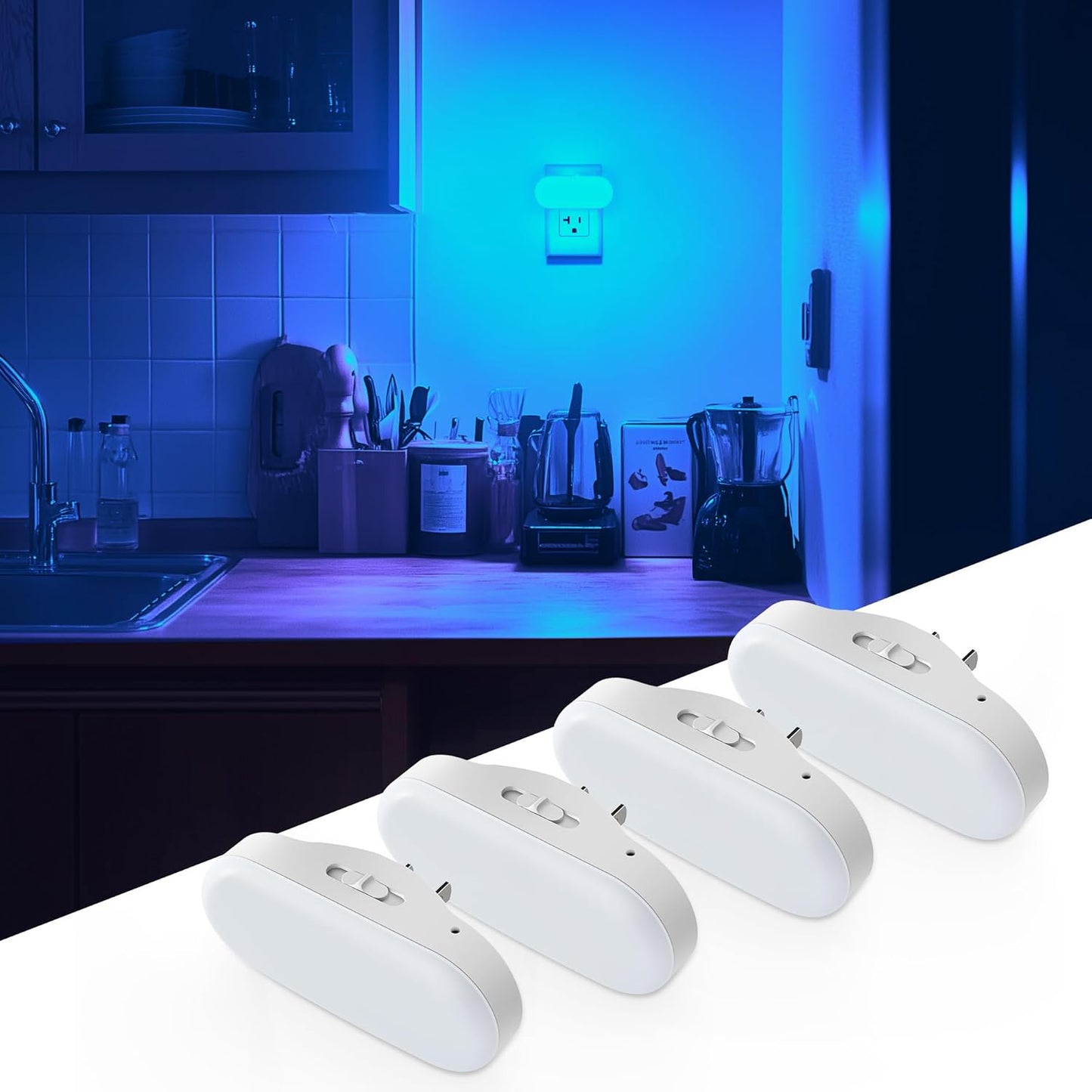 DORESshop Blue Night Light Plug into Wall With Light Sensor 4 Pack, 1W Led Dimmable night light for Bedroom, Kids Room, Bathroom, Gift