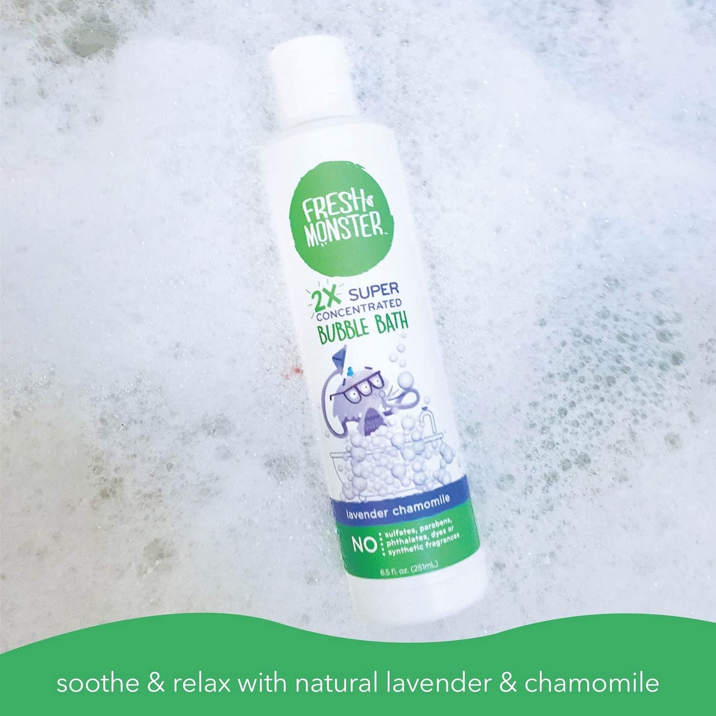 Fresh Monster Kids Foaming Bubble Bath | Hypoallergenic, Natural for Kids & Toddlers | Super Concentrated | Soothing Lavender Scent | Bath Time Essentials