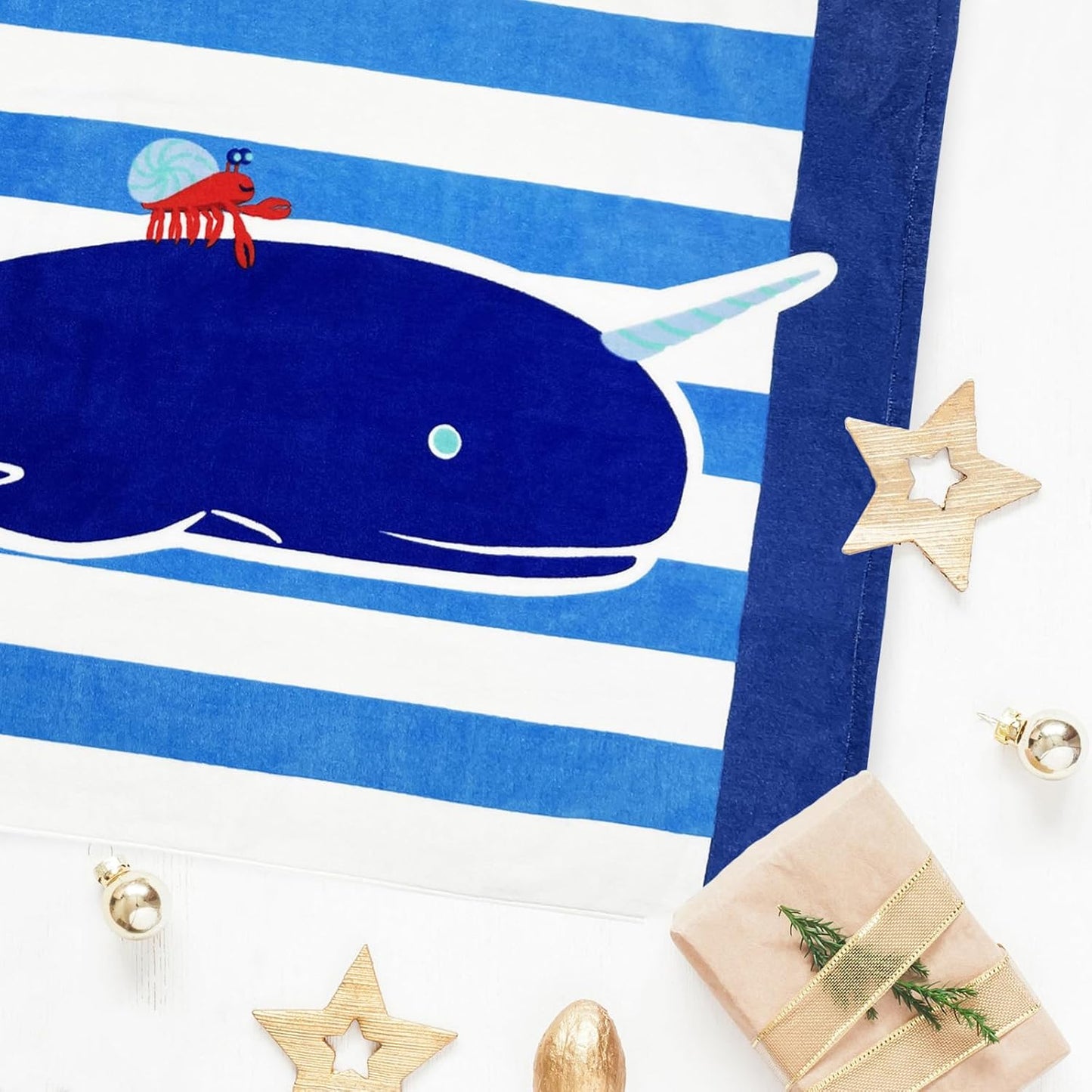 BANGSAUR Kids Hooded Beach Bath Towels, 100% Cotton 50"x30" Wrap Blanket, Toddlers Boys 3-12 Years Coverup Towel Blue Whale