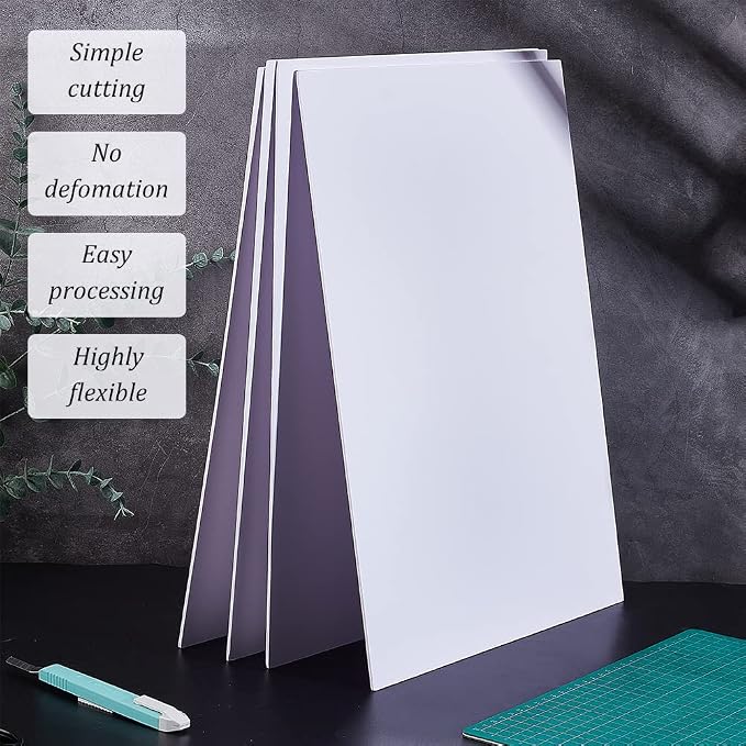 BENECREAT 4 Pcs 2mm PVC Foam Sheet White Plastic Sheet 11.8x15.7 Inch