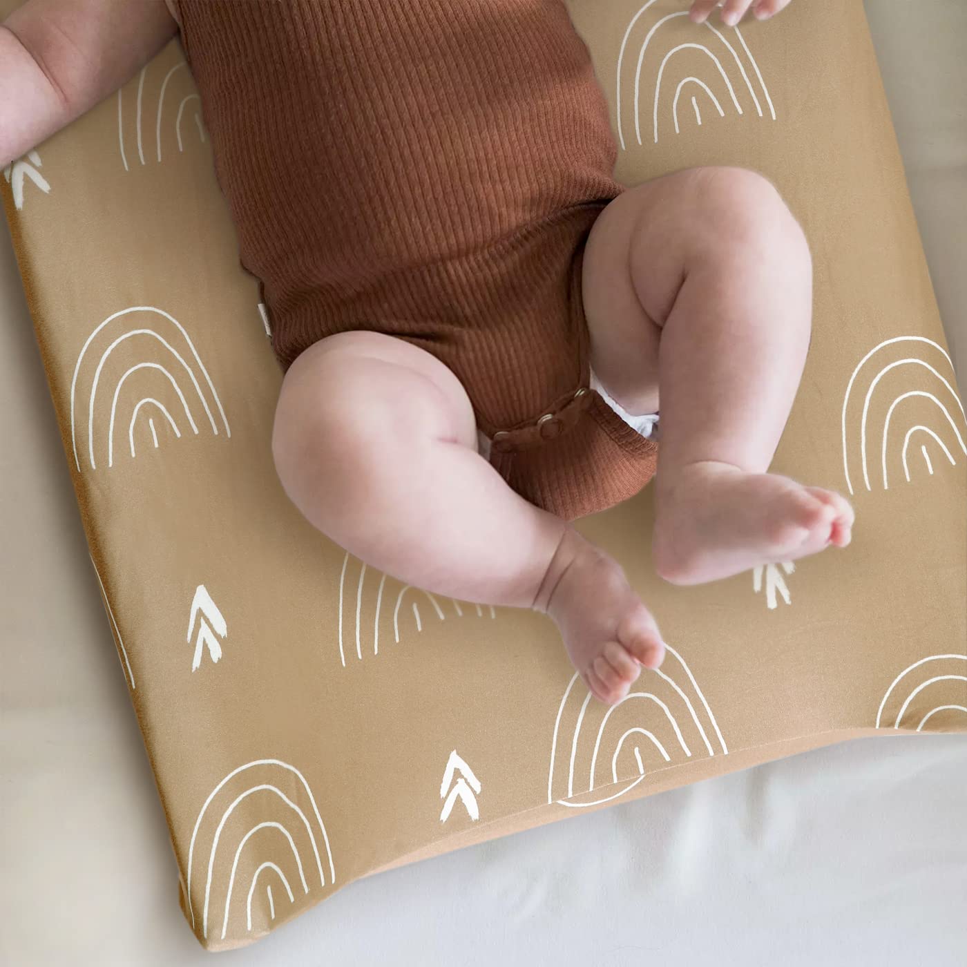 GRSSDER Stretch Ultra Soft Jersey Knit Changing Pad Covers Set 2 Pack, Change Table Pad Covers Fit 32"/34" x 16" Pads Safe and Snug, Jungle Bear/Rainbow for Baby