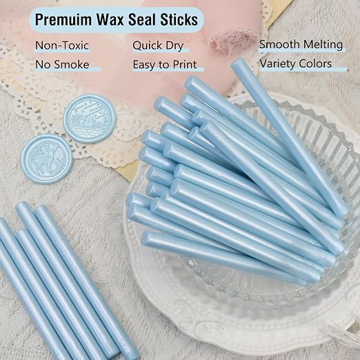 60pcs Wax Seal Sticks, Light Blue Sealing Wax Sticks, HOSEALING Glue Gun Wax