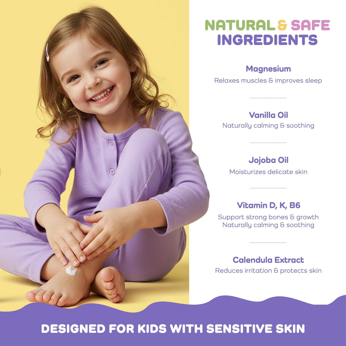 Magnesium Lotion for Kids & Babies Sleep - Bedtime Body Cream with Vanilla, Multi Vitamins & Botanical Extracts – Soothing Topical Magnesium for Relaxation, Calming & Soothing Relief