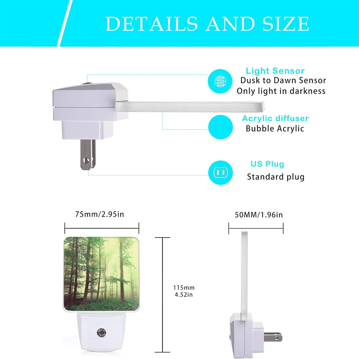 Misty Forest Night Light,Fantasy Green Tree Night Lights Plug into Wall with Dusk to Dawn Light Sensors 0.5W Dim Night-Lights for Bedroom