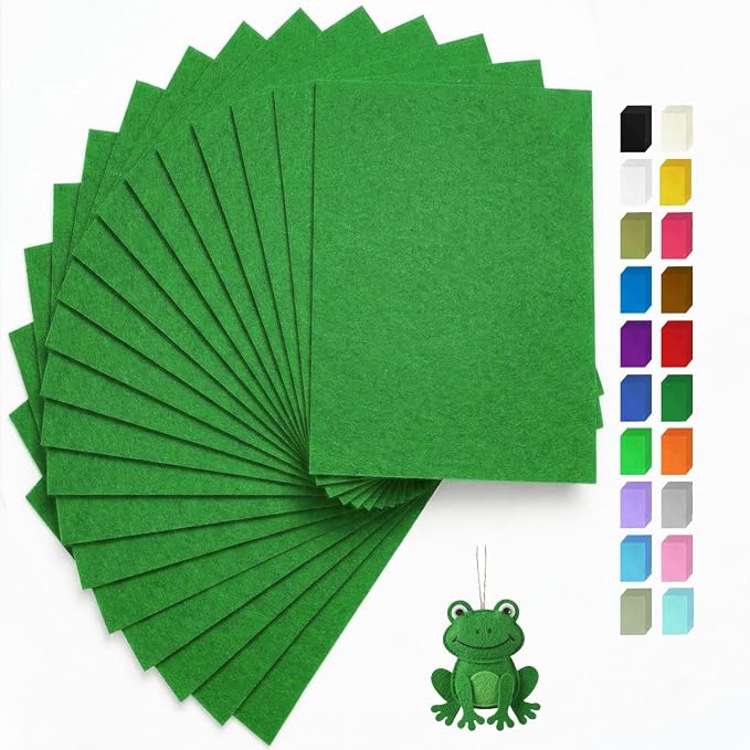 Green Felt Fabric Sheets Stiff 20 Pcs 8" X 12", 1mm Thick Assorted Color Sewing