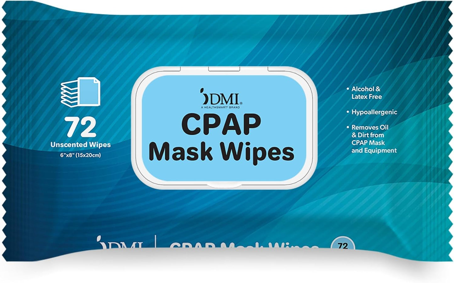 DMI CPAP Mask Wipes, Removes Oil & Dirt from CPAP Mask & Equipment, Alcohol & Latex Free, CPAP Supplies, Hypoallergenic, Unscented, 72 Count Pack, Extra-Large