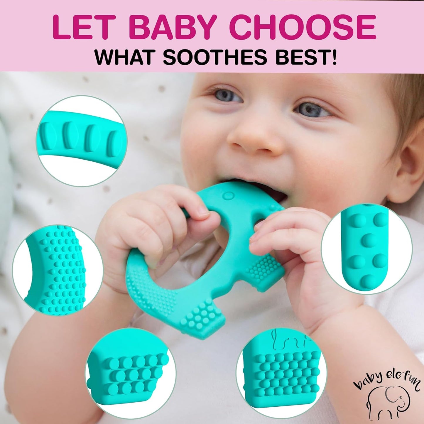 Baby Elefun Baby Teething Rings 5X Pain Relief Zero Delay 0-6 Months Turquoise