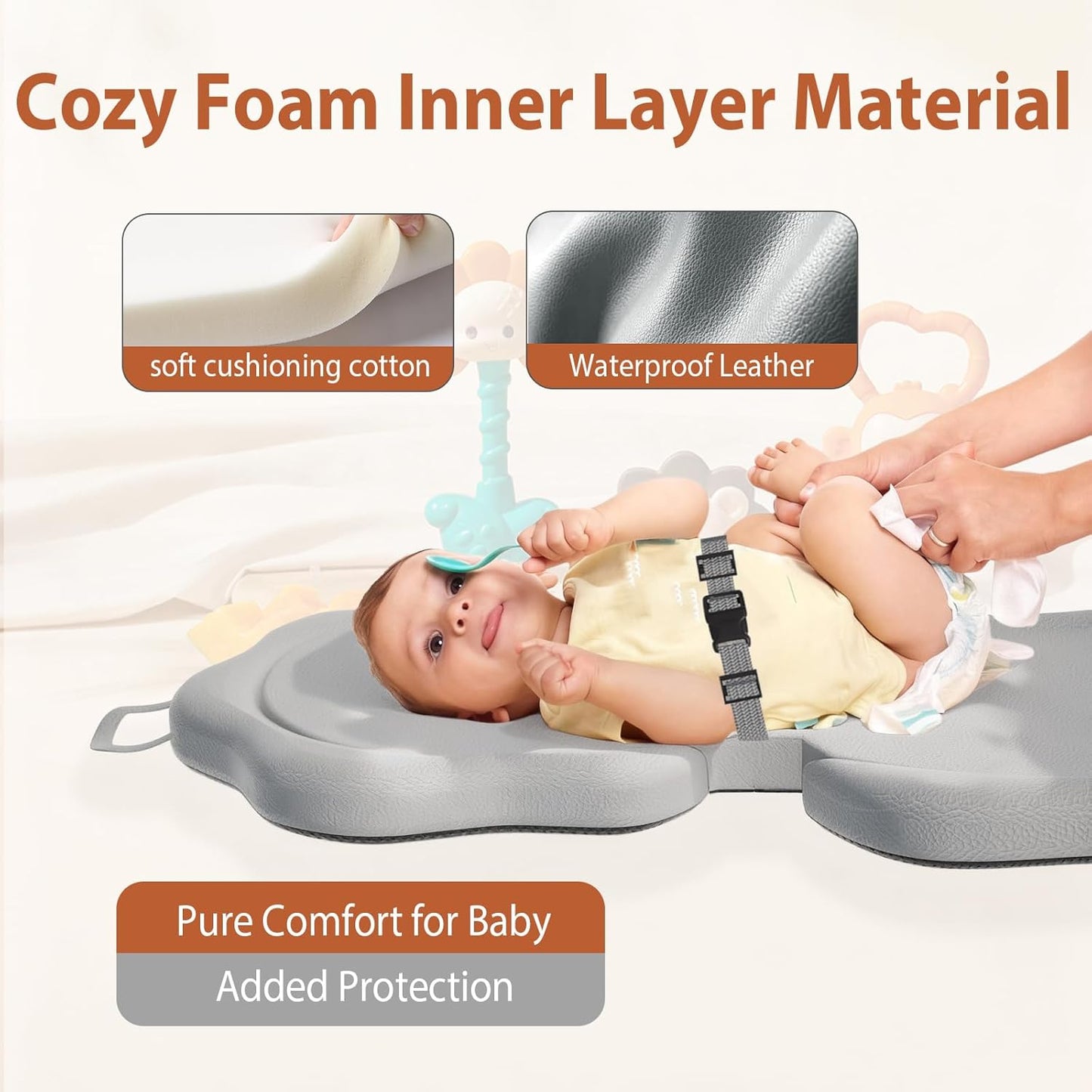 Baby Changing Pad - Foldable Diaper Changing Mat for Dresser, Waterproof & Non-Slip Wipeable, Soft Leather Diaper Changing Pad for Infant Newborn - Portable Changing Table Pads for On-The-Go Parents