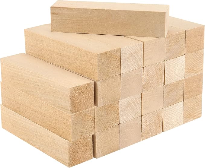 JAPCHET 24 Pieces 4 x 1 x 1 Inch Basswood Carving Blocks, Natural Wood Carving