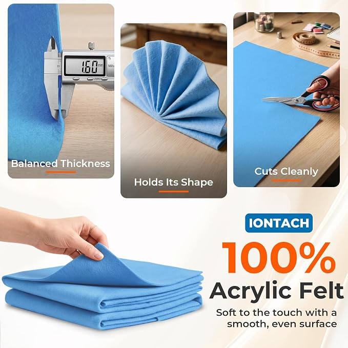 IONTACH 18" X 18" Soft Felt Sheets 1.6mm Thick | Acrylic Felt Fabric Sheets