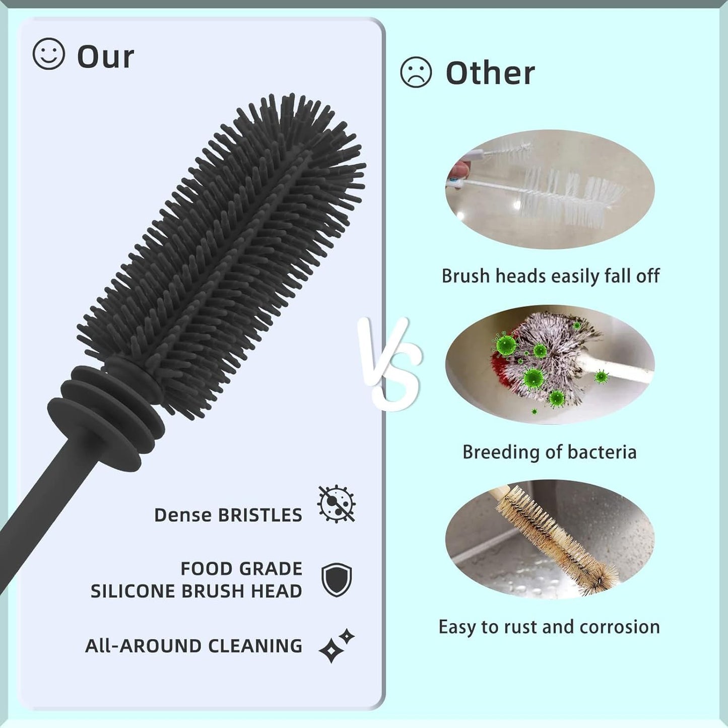 Silicone Baby Bottle and Straw Cleaner Set, Dish Brush, Versatile Deep Cleaning Long Water Bottle Brushes, Heat Resistant Sturdy Kitchen Brush, Hangable Cup Cleaner