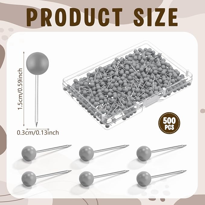 WILLBOND 500 Pack Map Push Pins Map Tacks Small Round Head Push Pins Thumb Tacks