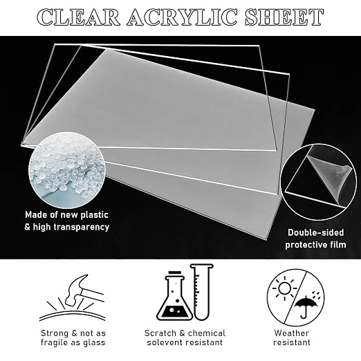 Roowest 2 Pcs 24 x 48 Inch, 1/8 Inch Thick Clear Acrylic Sheets Plastic