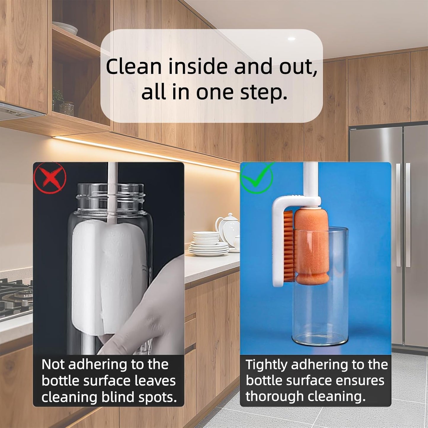 Bottle Brush Cleaner, 3-in-1 Water Bottle Cleaner Brush Straw Nipple Bottle Cleaner Brush Set Long Handle Bottle Cleaning Brush for Washing Tumblers, Sport Bottles, Cup Lid Cleaning Brush White