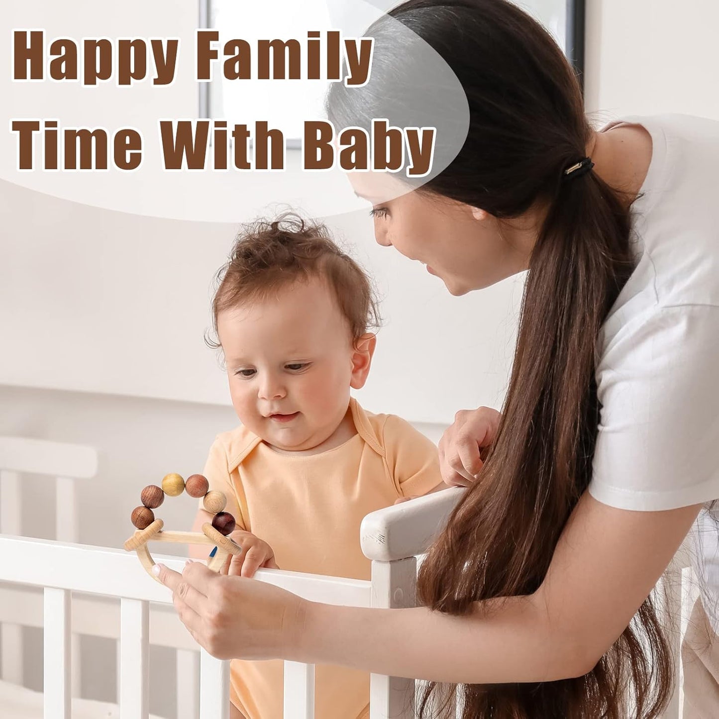 Baby Rattles 0-6 Months Wooden Toys for Babies 6-12 Months Montessori Wood Color Baby Rings for Newborn 0 3 6 12 Month Toddler Toys