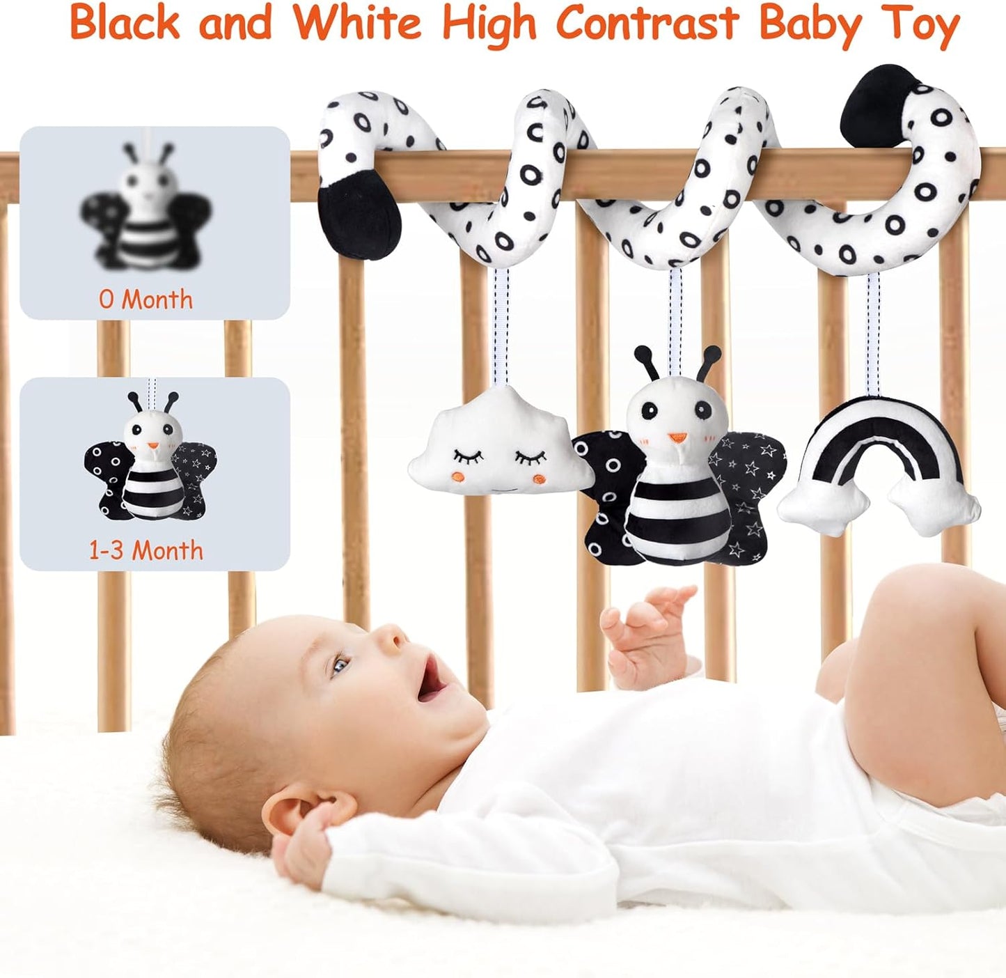 Car Seat Toys, Infant Baby Spiral Activity Hanging Toys Stroller Toys for Car Seat Stroller Bar Crib Bassinet Mobile with BB Squeaker and Rattles (Bee)