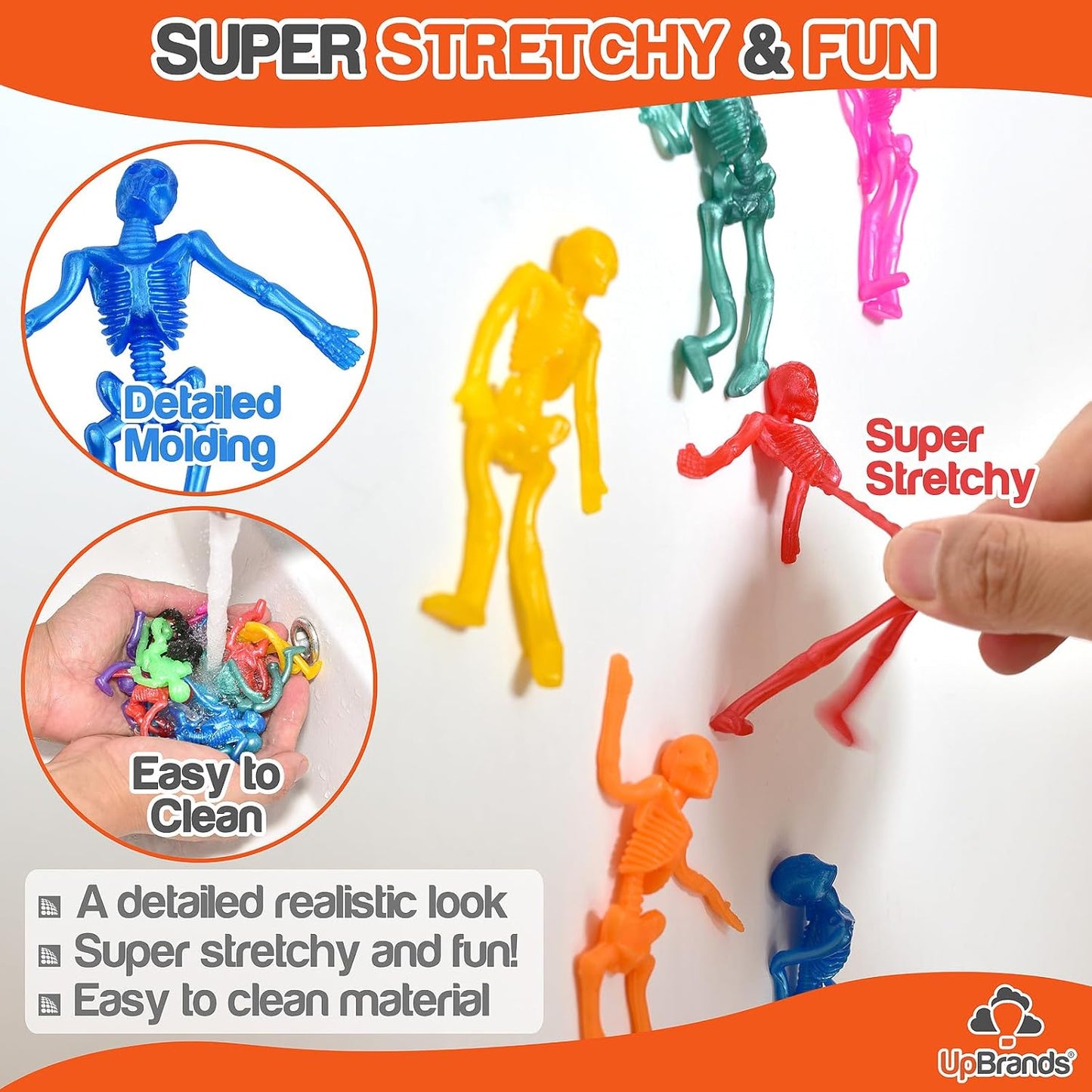 UpBrands 72 Stretchy Skeleton Toys, Party Favors for Kids, Bulk Set, 12 Colors, Kit for Easter Egg Basket Stuffers, Halloween Goodie Bags, Pinata Filler, Small Classroom Prizes