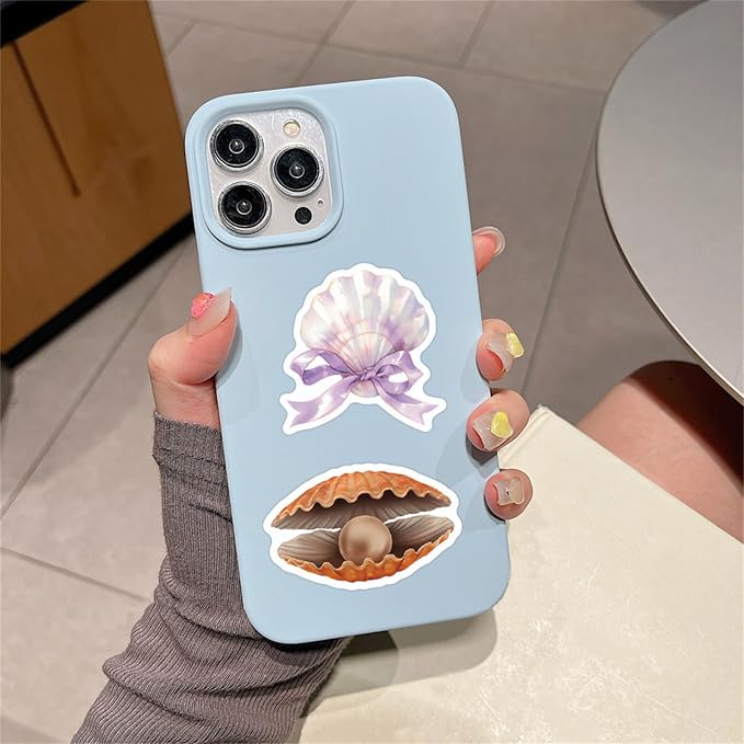 60PCS Sea Shell Stickers Aesthetic PET Transparent Conch Sticker Clamshell