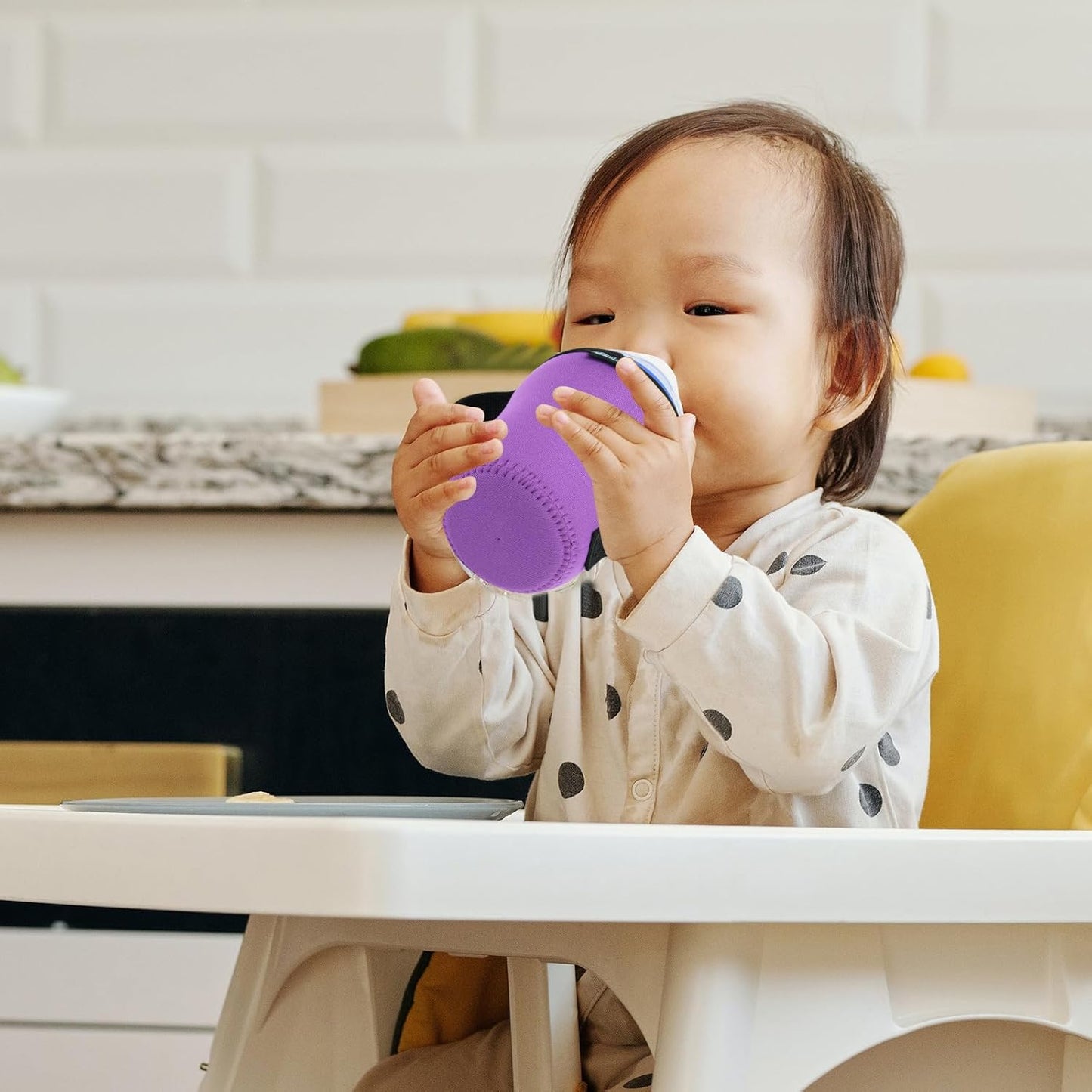 Beautyflier Glass Baby Bottle Sleeve Covers for 9oz Nature Baby Bottles with Dual Handle, 3.8mm Thicken Heat and Cold Retention Baby Bottle Sleeve (Black+Purple)