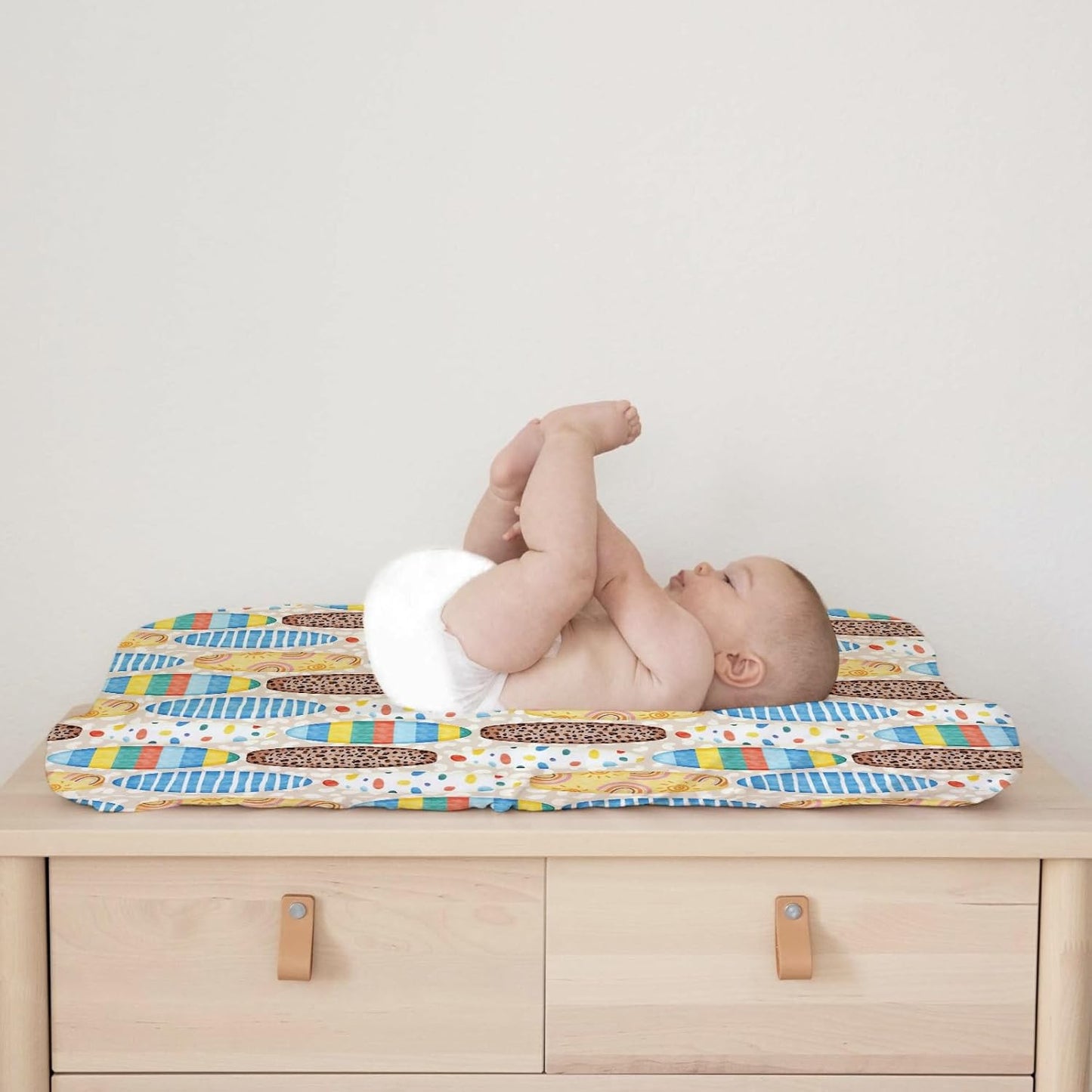 Boho Surfboard Baby Changing Pad Cover Sheets for Baby Boy Girl 32''x16'' Beach Surfing Unisex Fitted Diaper Changing Table Sheets Colorful Surfboard Comfort Soft Breathable Baby Changing Table Mats