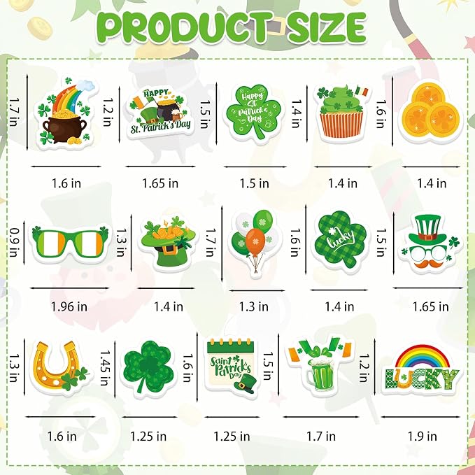 300Pcs St. Patrick’s Day Foam Stickers, Self-Adhesive Lucky Shamrock Clover