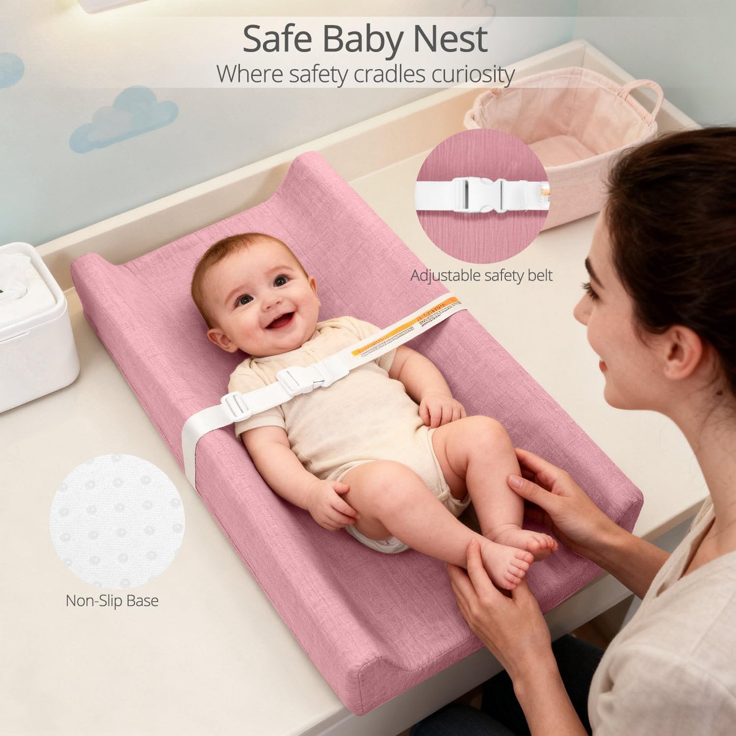 Muslin Baby Changing Pad, 2 Pack Muslin Soft Cotton Covers & Waterproof Lining Foam Diaper Changing Table Pad 32" x 16.6" Mat for Dressers
