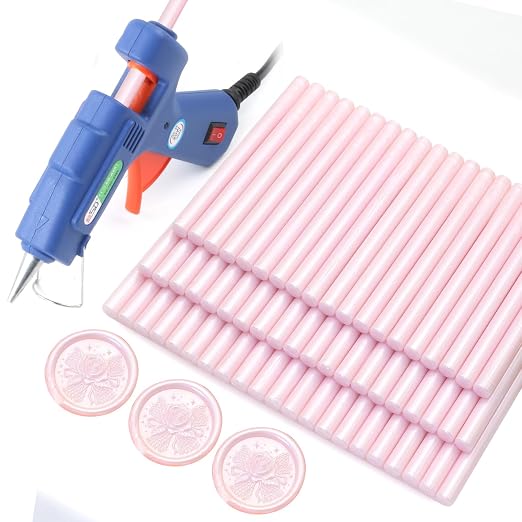 60pcs Wax Seal Sticks with Glue Gun Kit, Light Pink Sealing Wax Sticks