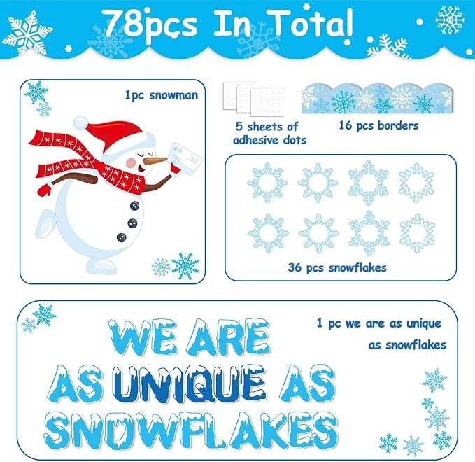 Winter Bulletin Board Decorations Snowflake Snowman Cutouts DIY Photo Craft We