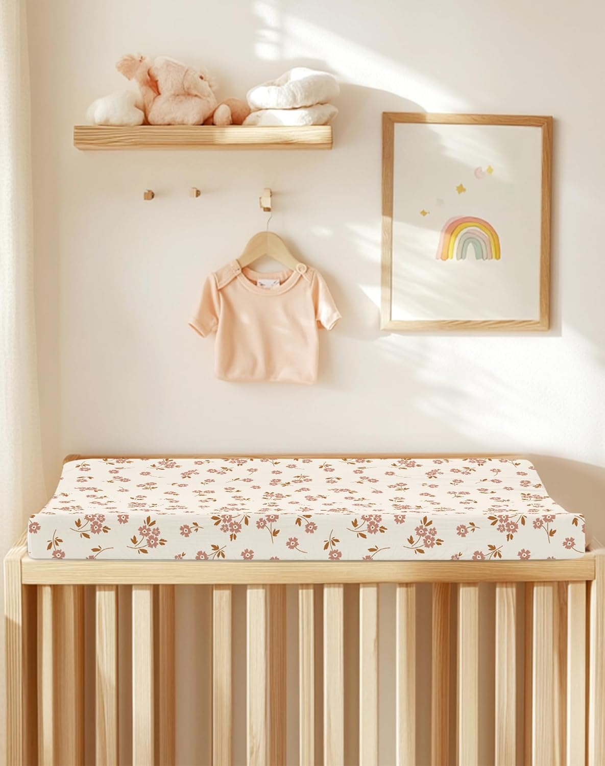 Changing Pad Cover for Baby Boy Girl 2 Pack, Muslin Changing Table Pad Covers with Boho Style, Neutral Nursery Bedding Essentials Soft and Breathable (Floral & Pink)