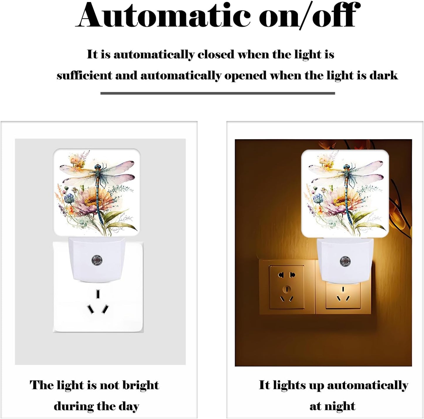 Watercolor Dragonfly Night Light,Plug Into Wall Decor for Stairway,Hallway,Kitchen,Dusk to Dawn Sensor Nightlights for Boys/Girls/Women/Men Room Gifts