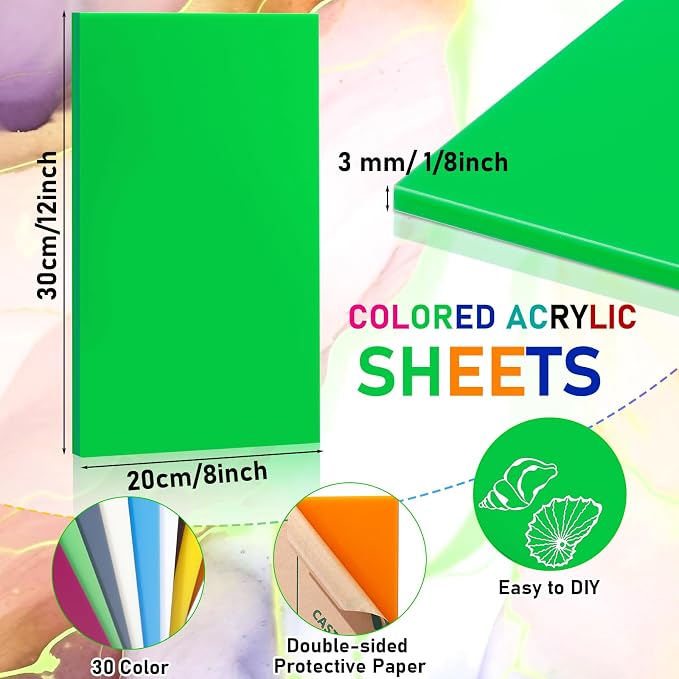 Geetery 30 Pack Colored Acrylic Sheets 1/8" Thick