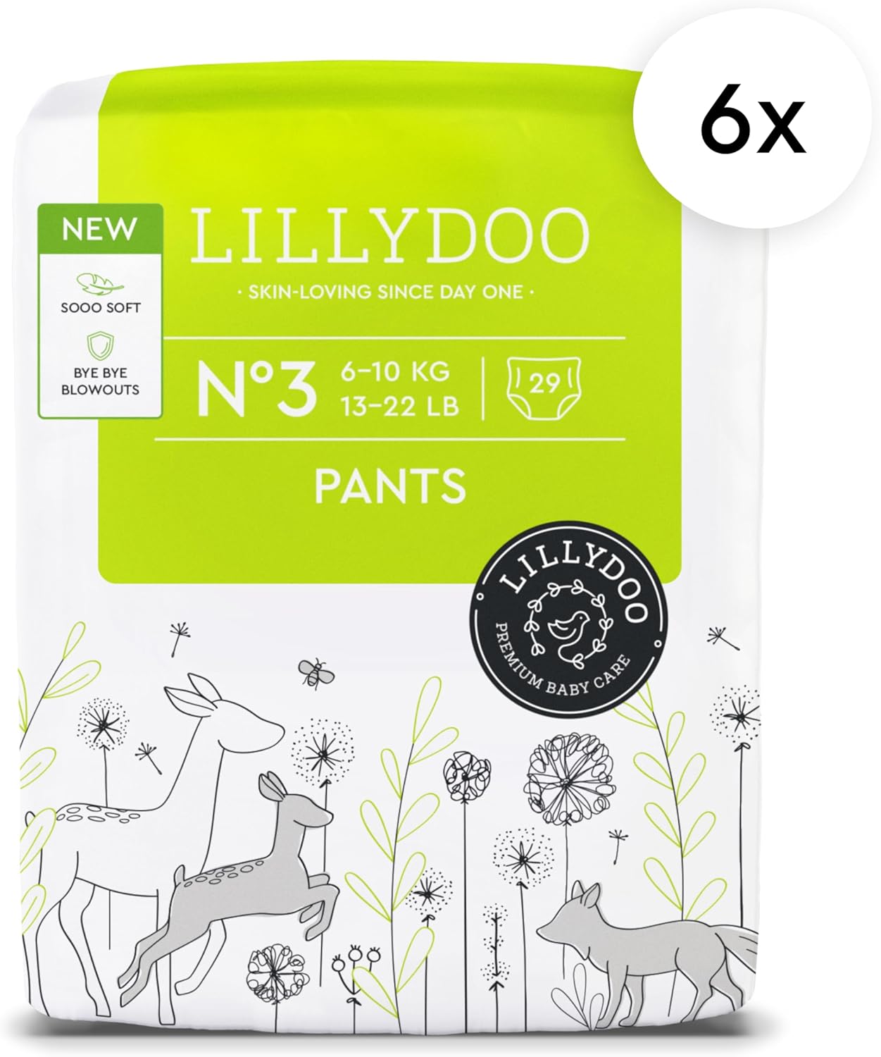 LILLYDOO Diaper Pants Toddlers - Size 3 (13-22 lbs), Monthly Supply (174 Count), Skin-Friendly, Ultrasoft, Chlorine-Free, Snug Fit & Absorbent Pull On Diapers