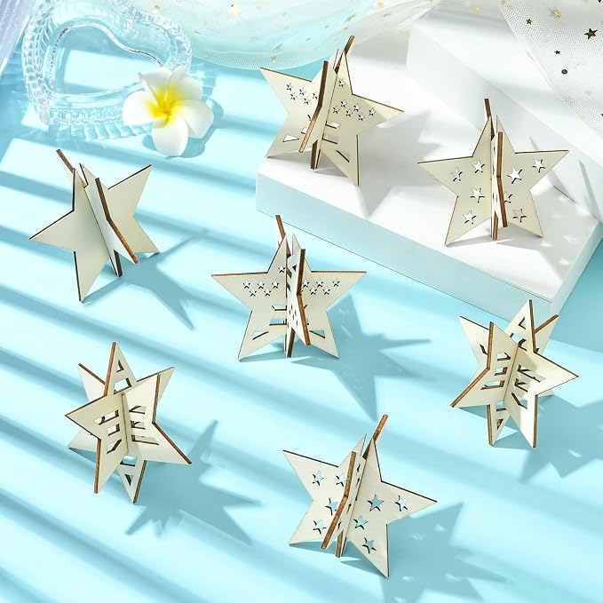 20 pcs 4 Styles Lovely Star Theme Unfinished Wood Cutout Charms 4th of July