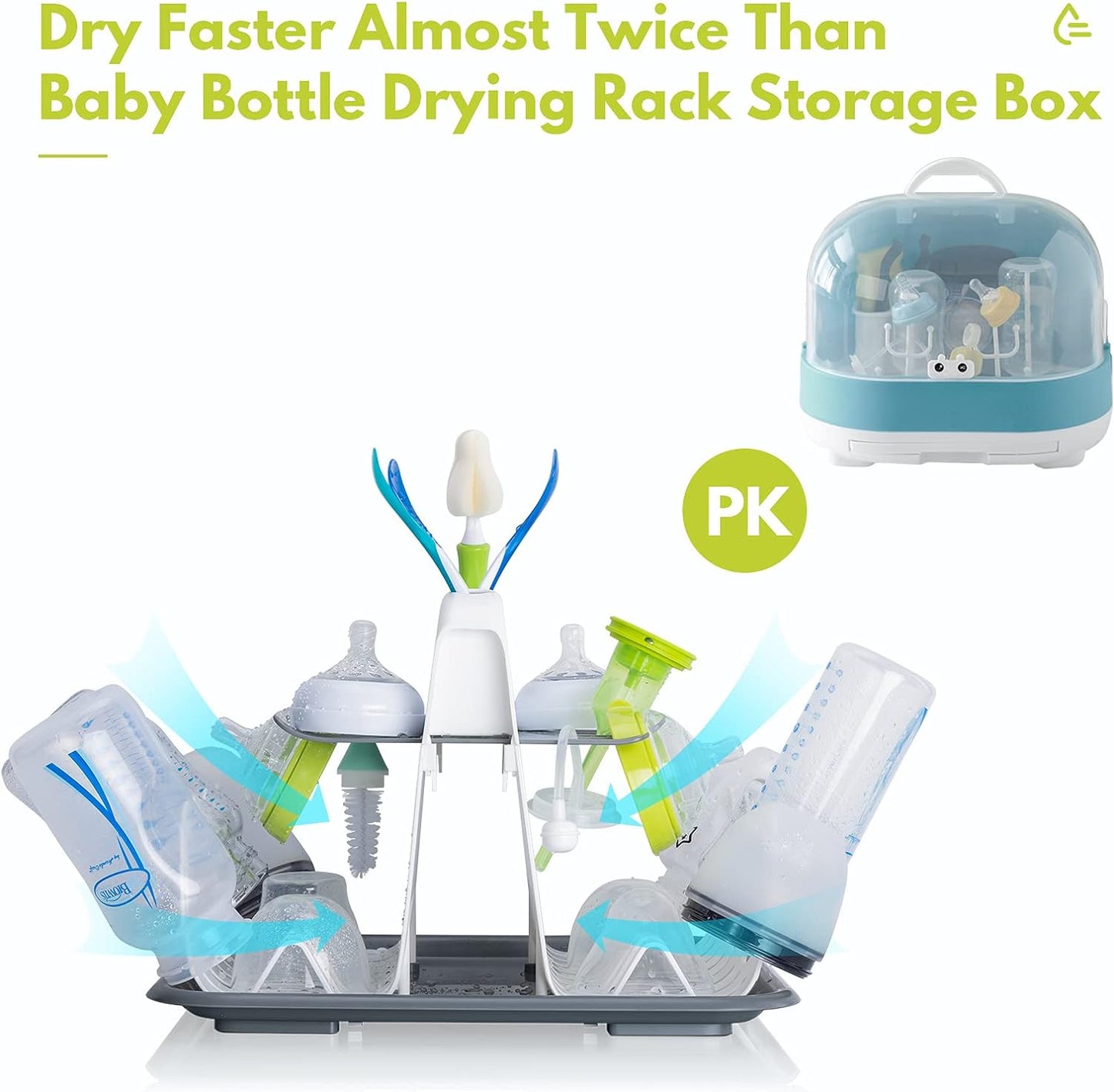 High Capacity Drying Rack with 5pcs Brushes, Deluxe Countertop Drying Rack, Universal Drying Station, Baby Bottle Drying Rack with Bottle Brushes, White