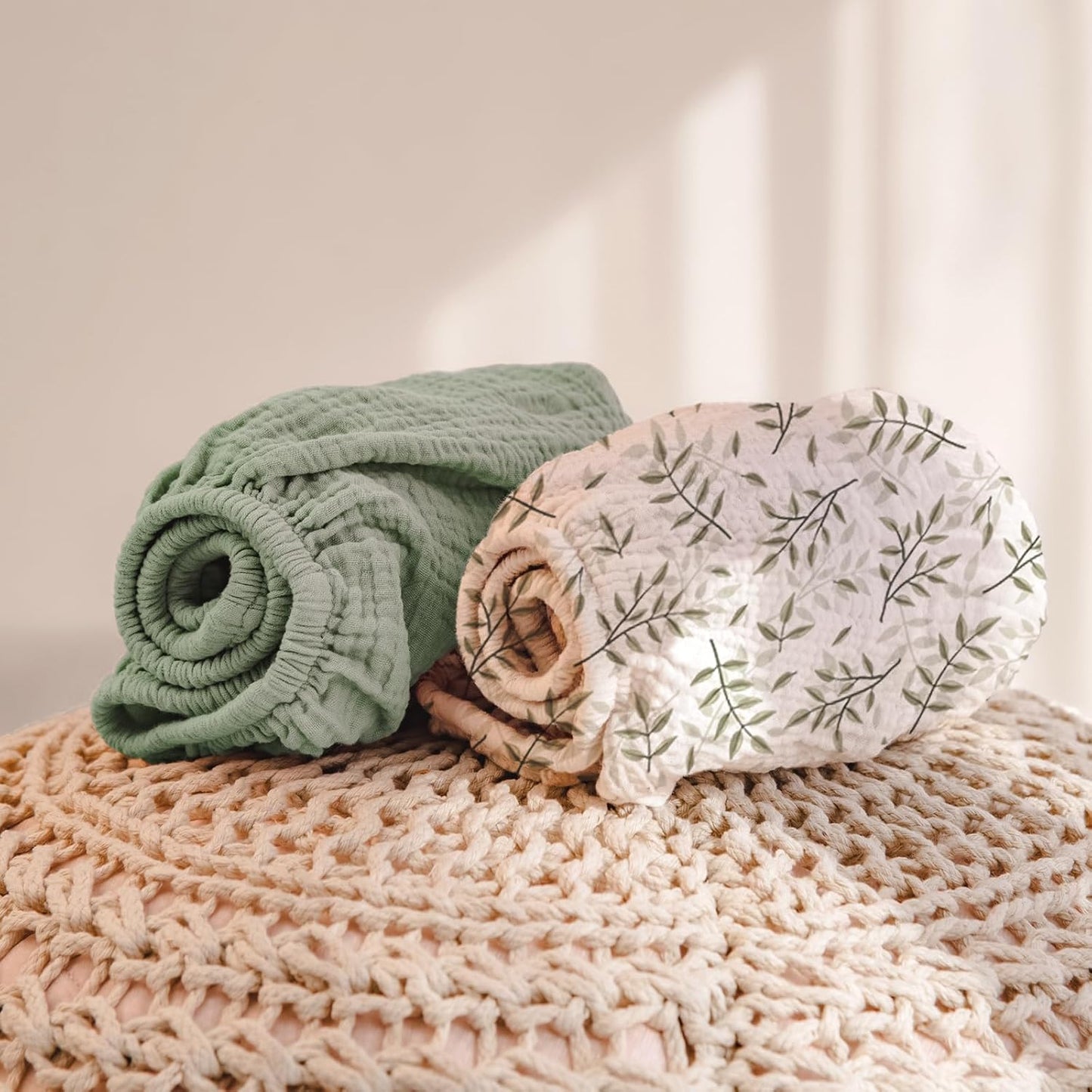 lulumoon Muslin Changing Pad Cover: 2-Pack Soft Breathable Cotton Boho Neutral Print for Baby Girls Boys - Nursery & Baby Shower